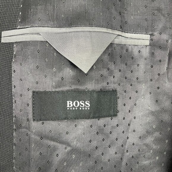 Hugo Boss Sport Coat Blazer Jacket Mens 42R Two Button Black Gray Super 100 Wool - Picture 12 of 16